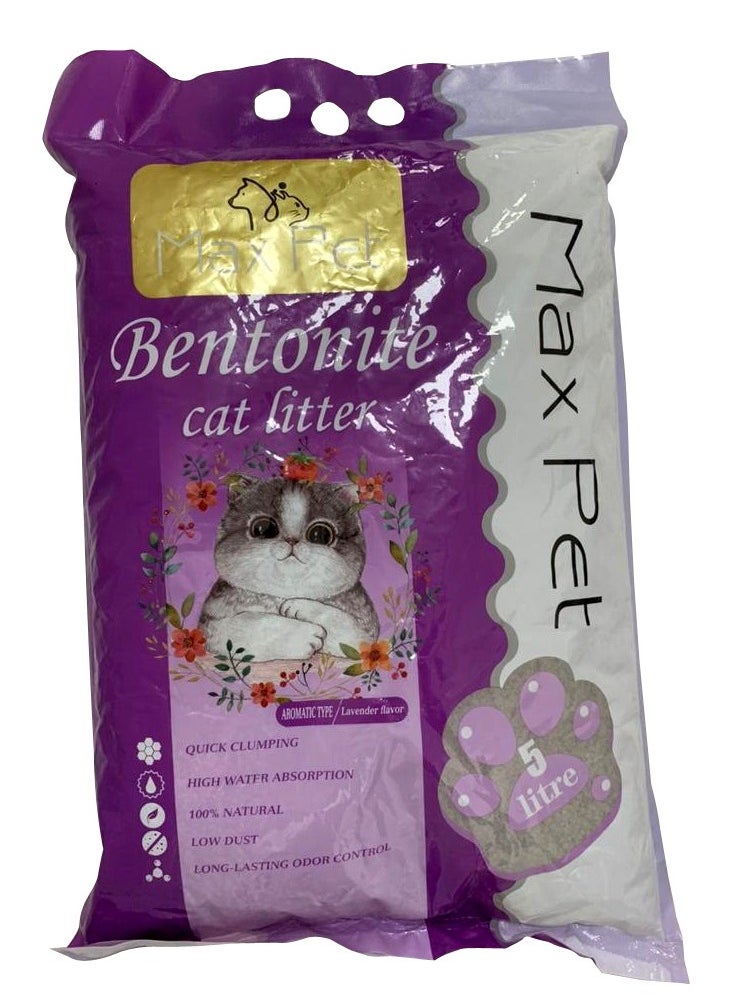 Max Pet - فضلات القطط من بنتونيت الكالسيوم الطبيعي [5L-ليفيندور] - نقي بنسبة 99%، مع كربونات نيتروجين الصوديوم والعطر - Image 1