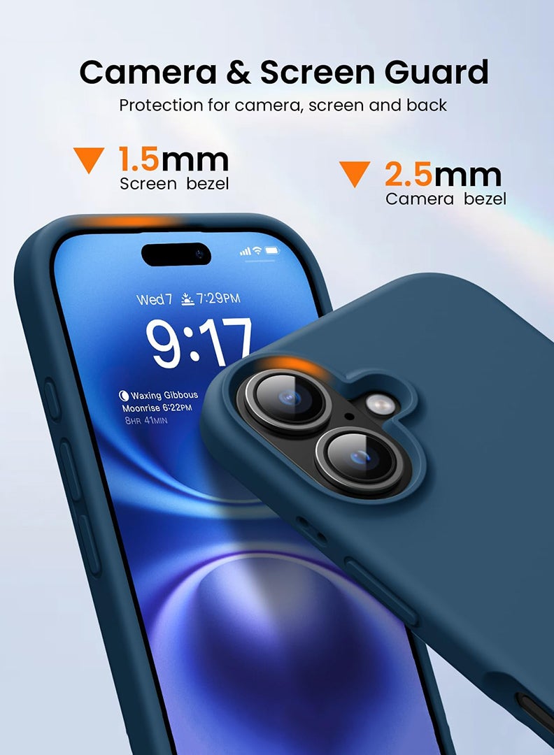 Theodor iPhone 16 Blue Protective Slim Fit Case Liquid Silicone Cover with Full Body Protection Anti-Scratch Shockproof Case For iPhone - Binary Black - Image 3
