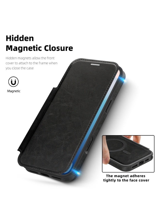 Magnetic Flip Leather Wallet Case for iPhone 17 Pro Max / 17 Pro with RFID Blocking Card Slot, Full Coverage Shockproof Cover - Image 3