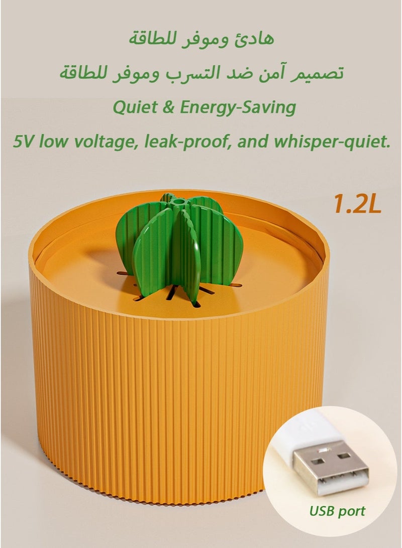 نافورة ماء للقطط بتصميم الصبار مع نافورة متدفقة، تصميم هادئ، تنقية متعددة الطبقات، تعمل بـ USB، وبنية سهلة التنظيف للمنازل السعودية - Image 1