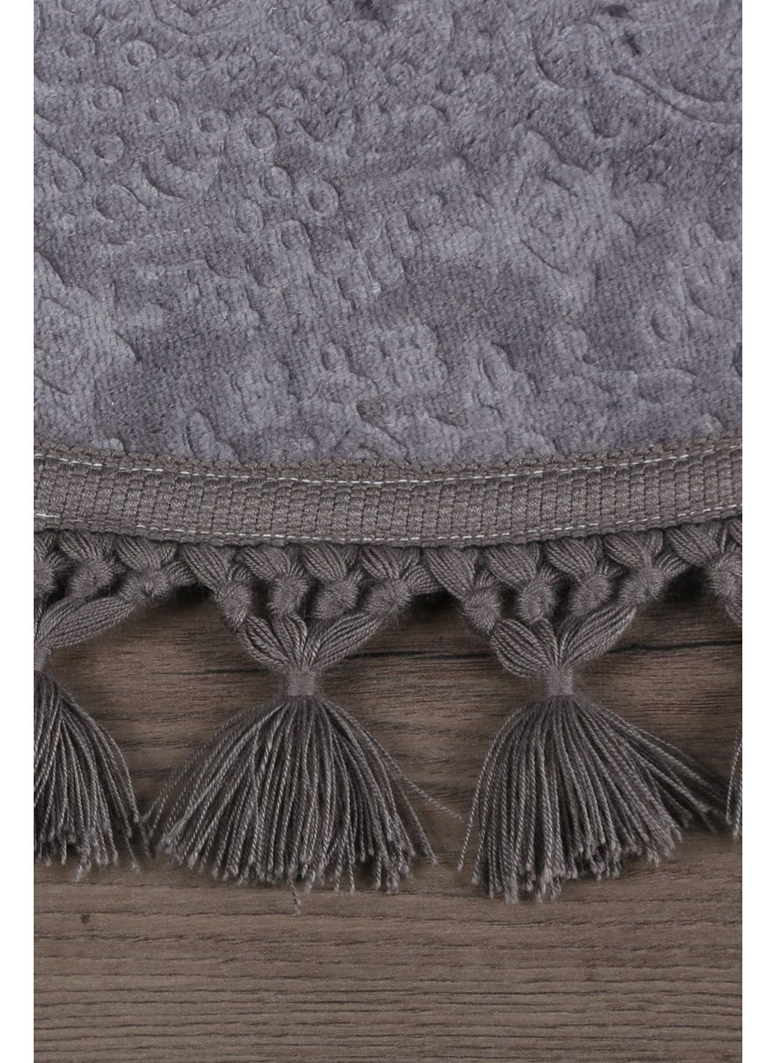 Bonny Home Nova Anthracite Round 100X100 cm Pompom Fringed Non-Slip Based Machine Washable Bath Mat  - Image 2
