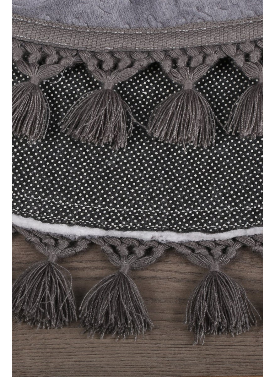 Bonny Home Nova Anthracite Round 100X100 cm Pompom Fringed Non-Slip Based Machine Washable Bath Mat  - Image 4