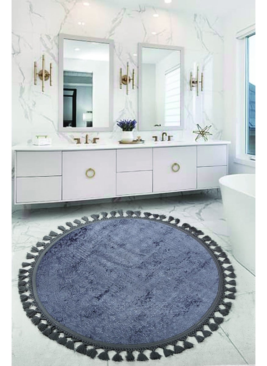 Bonny Home Nova Anthracite Round 100X100 cm Pompom Fringed Non-Slip Based Machine Washable Bath Mat  - Image 1