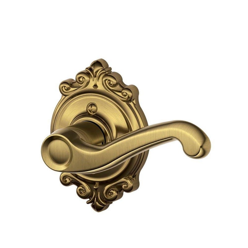SCHLAGE F170FLABRKRH Flair Right Handed NonTurning OneSided Dummy Door Lever with Decorative Brookshire Trim Antique Brass - Image 2