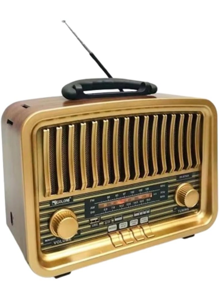 جولون راديو RX-BT929 المحمول بتصميم خشبي وتقنية البلوتوث، مزود بمستقبل ثلاثي النطاقات (FM/AM/SW) ومكبر صوت لاسلكي بطراز كلاسيكي (ريترو)، يدعم التشغيل عبر ذاكرة USB وبطاقة TF، ويتميز بتقنية ستيريو TWS، وبطارية قابلة لإعادة الشحن، وإمكانية التشغيل عبر التيار الكهربائي (AC)، بالإضافة إلى كونه مشغل موسيقى MP3 مناسباً للمنزل والمكتب والاستخدام الخارجي والسفر - متعدد الالوان - Image 1