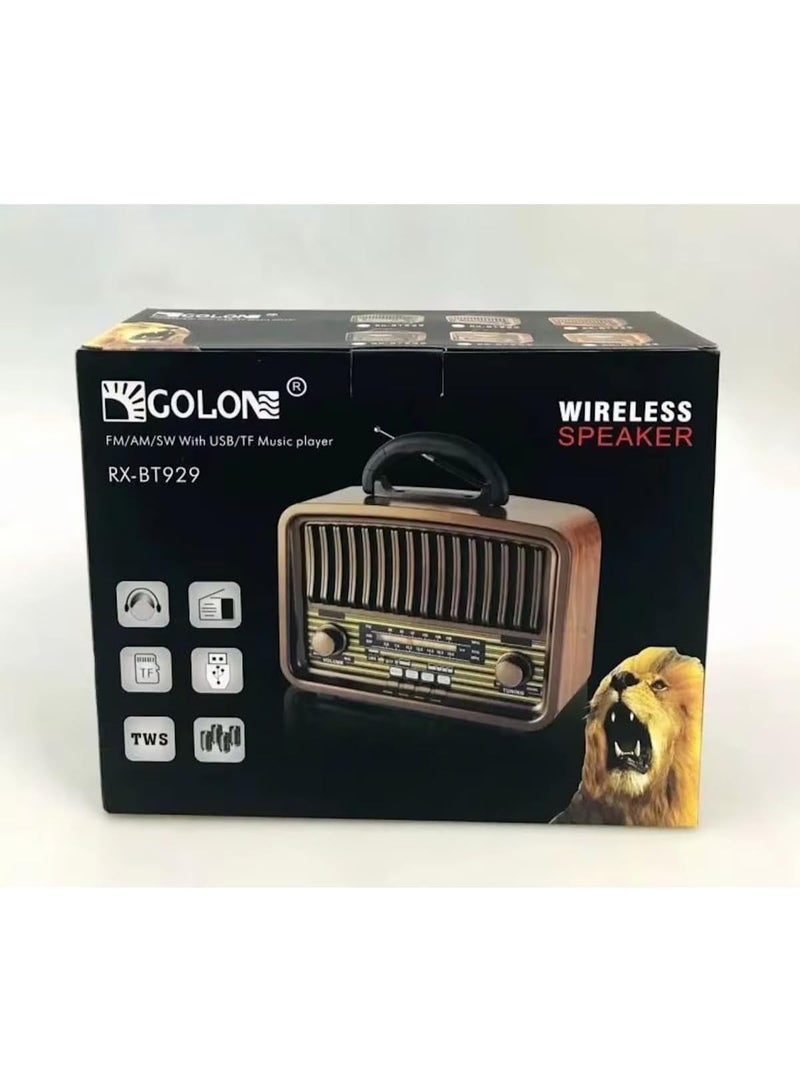 جولون راديو RX-BT929 المحمول بتصميم خشبي وتقنية البلوتوث، مزود بمستقبل ثلاثي النطاقات (FM/AM/SW) ومكبر صوت لاسلكي بطراز كلاسيكي (ريترو)، يدعم التشغيل عبر ذاكرة USB وبطاقة TF، ويتميز بتقنية ستيريو TWS، وبطارية قابلة لإعادة الشحن، وإمكانية التشغيل عبر التيار الكهربائي (AC)، بالإضافة إلى كونه مشغل موسيقى MP3 مناسباً للمنزل والمكتب والاستخدام الخارجي والسفر - متعدد الالوان - Image 5