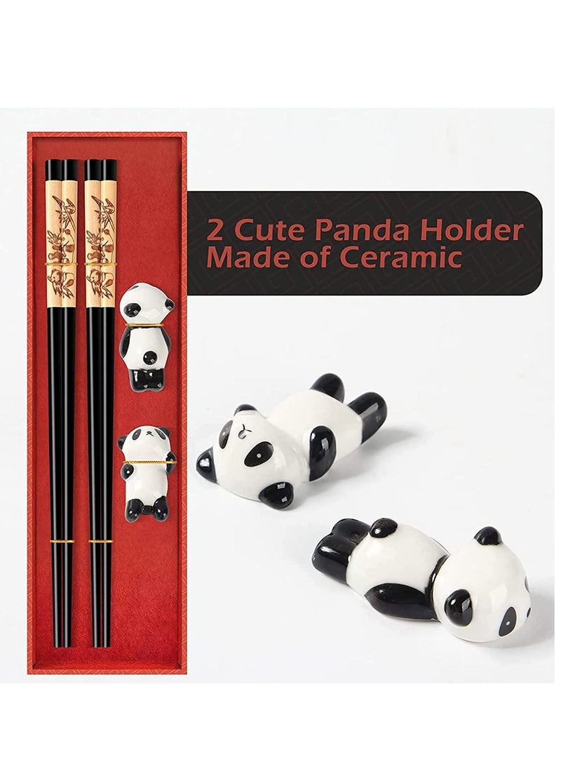 SYOSI - Chopsticks and Chopsticks Panda Holder,2 Pairs Reusable Chopsticks with Delicate box, Washable and Dishwasher Safe, Natural Wooden Chinese Japanese Korean Classic Stylish Easy To Use Non-Slip - Image 1