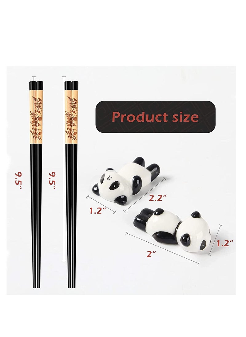 SYOSI - Chopsticks and Chopsticks Panda Holder,2 Pairs Reusable Chopsticks with Delicate box, Washable and Dishwasher Safe, Natural Wooden Chinese Japanese Korean Classic Stylish Easy To Use Non-Slip - Image 1