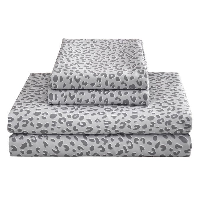 LEOPARD CHEETAH PRINTED QUEEN BED SHEETS SOFT MICROFIBER BEDDING SHEETS PILLOWCASES DEEP POCKET NONSLIP FITTED QUEEN SHEET SILVER GREY ANIMAL PATTERN BEDSHEETS