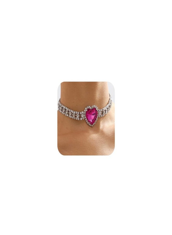 Chargances Big Heart Crystal Pendant Choker Silver Statement Rhinestone Necklace Short Dainty Jewerly for Women (4) - Image 1