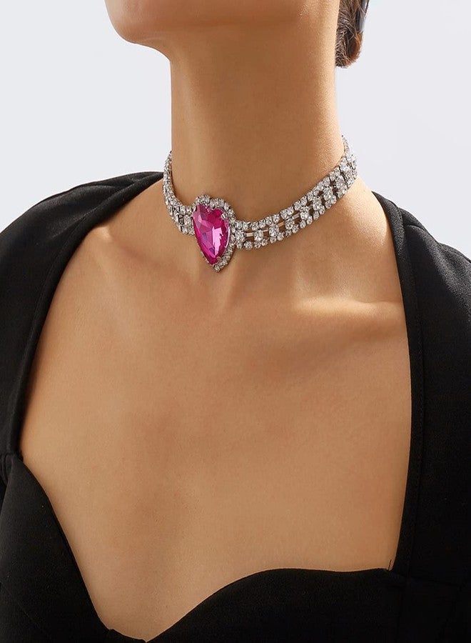 Chargances Big Heart Crystal Pendant Choker Silver Statement Rhinestone Necklace Short Dainty Jewerly for Women (4) - Image 3