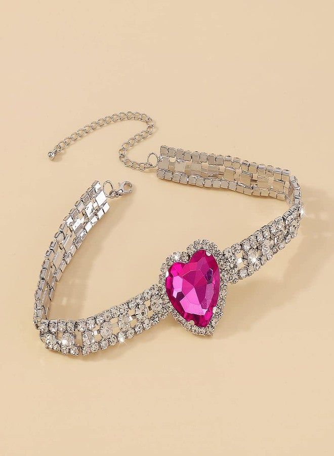Chargances Big Heart Crystal Pendant Choker Silver Statement Rhinestone Necklace Short Dainty Jewerly for Women (4) - Image 5