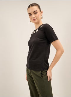 Salt Attire Women's Stylish Round Neckline Top with Elegant Half Length Sleeves and Beautiful Applique Detail in Regular Fit â€“ Perfect for Effortless Everyday Style and Versatile Occasions  - Image 5