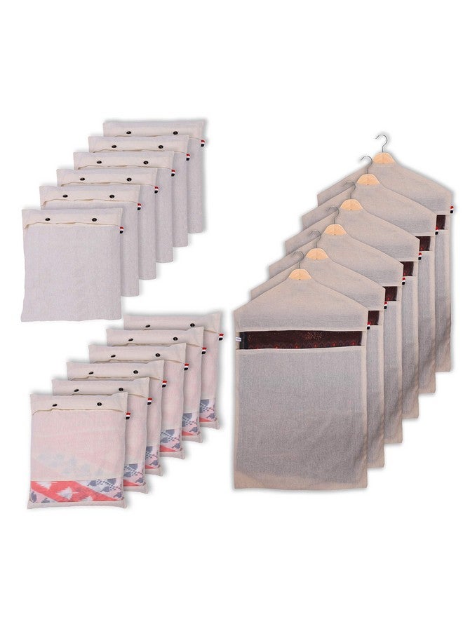 سولستيس غطاء ساري قطني من SOLSTICE للتخزين، منظم خزانة الملابس، هدية، سفر | مجموعة من 6 أغطية ساري سادة + 6 أغطية بنافذة شبكية + 6 أغطية للتعليق - Image 1