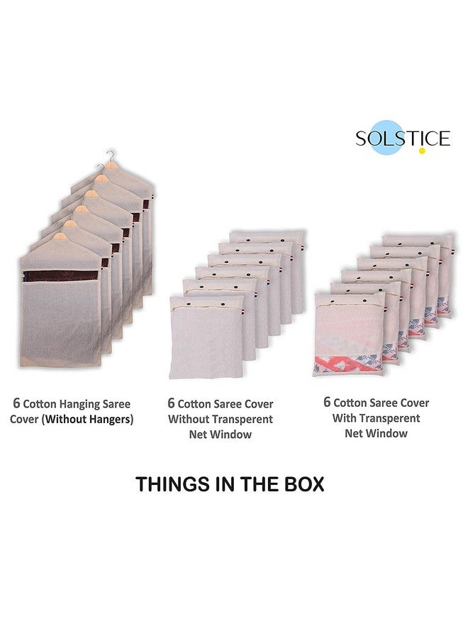 سولستيس غطاء ساري قطني من SOLSTICE للتخزين، منظم خزانة الملابس، هدية، سفر | مجموعة من 6 أغطية ساري سادة + 6 أغطية بنافذة شبكية + 6 أغطية للتعليق - Image 2