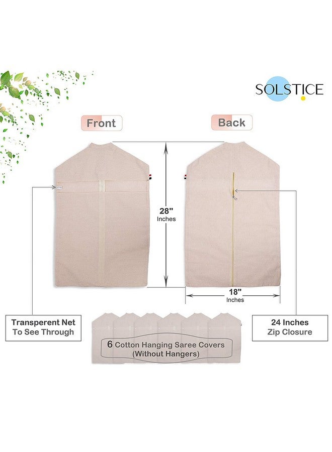 سولستيس غطاء ساري قطني من SOLSTICE للتخزين، منظم خزانة الملابس، هدية، سفر | مجموعة من 6 أغطية ساري سادة + 6 أغطية بنافذة شبكية + 6 أغطية للتعليق - Image 4