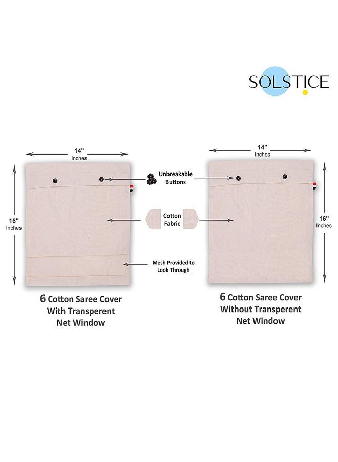 سولستيس غطاء ساري قطني من SOLSTICE للتخزين، منظم خزانة الملابس، هدية، سفر | مجموعة من 6 أغطية ساري سادة + 6 أغطية بنافذة شبكية + 6 أغطية للتعليق - Image 3