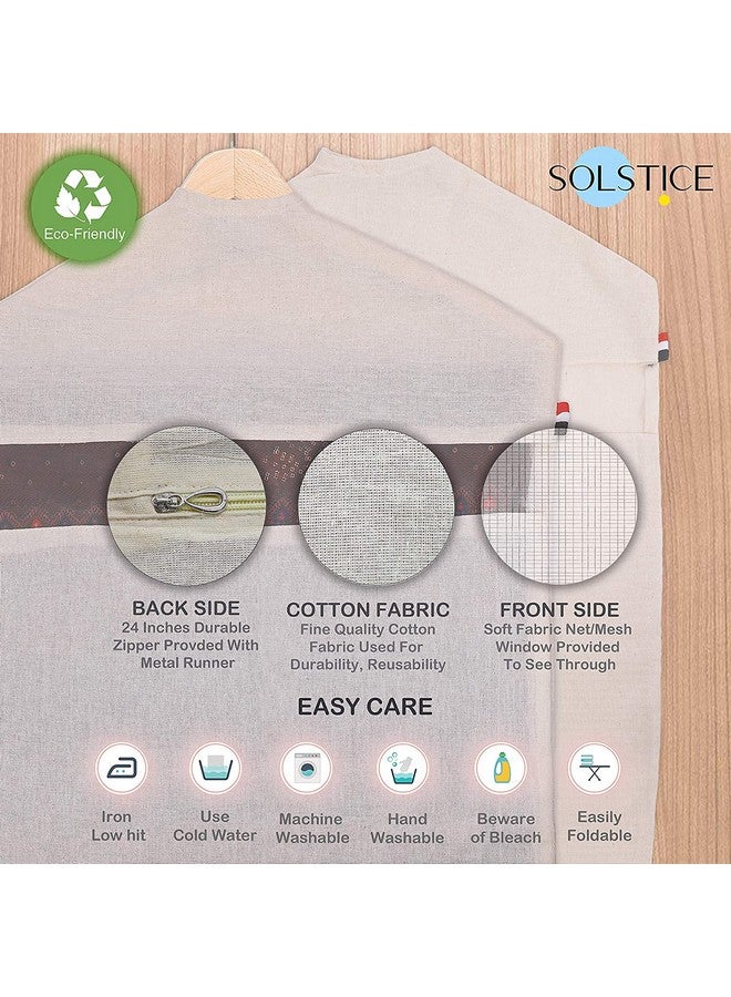 سولستيس غطاء ساري قطني من SOLSTICE للتخزين، منظم خزانة الملابس، هدية، سفر | مجموعة من 6 أغطية ساري سادة + 6 أغطية بنافذة شبكية + 6 أغطية للتعليق - Image 5