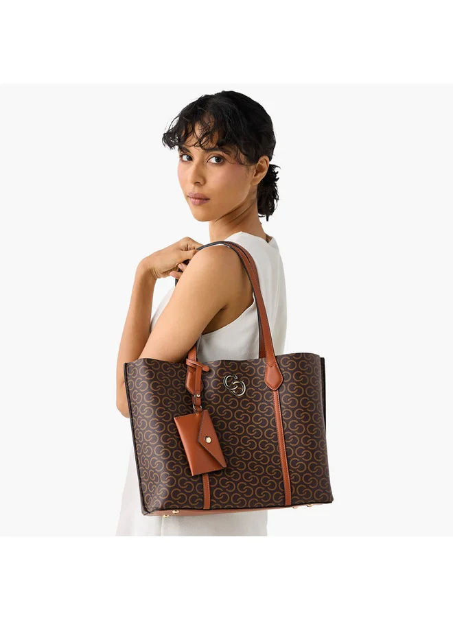 Celeste Women Monogram Print Tote Bag with Pouch and Zip Closure