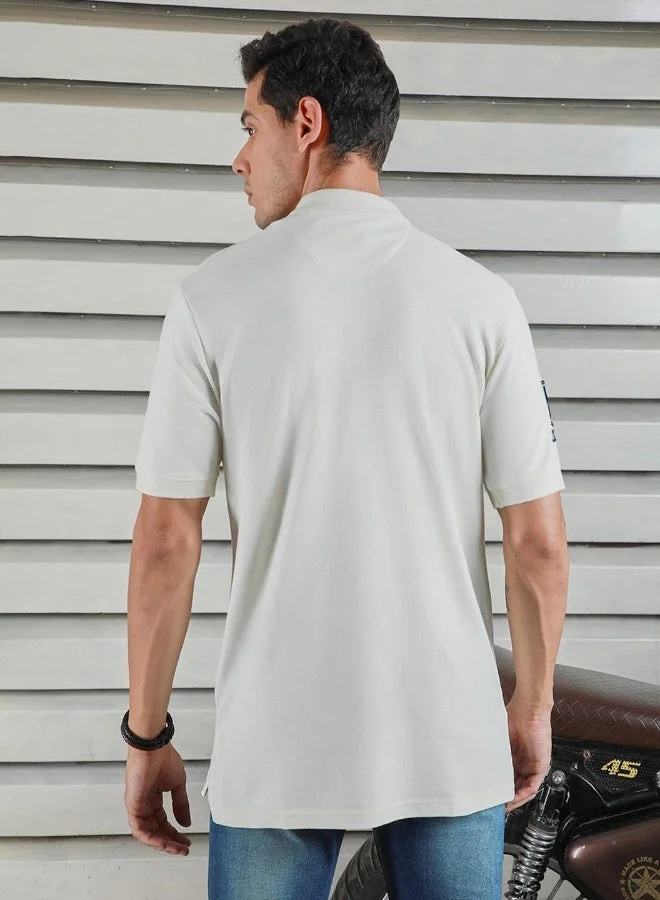 HIGH STAR  Men's Off White 100% Cotton Solid Pattern Polo Regular Fit T-Shirt for Men | Best Price UAE