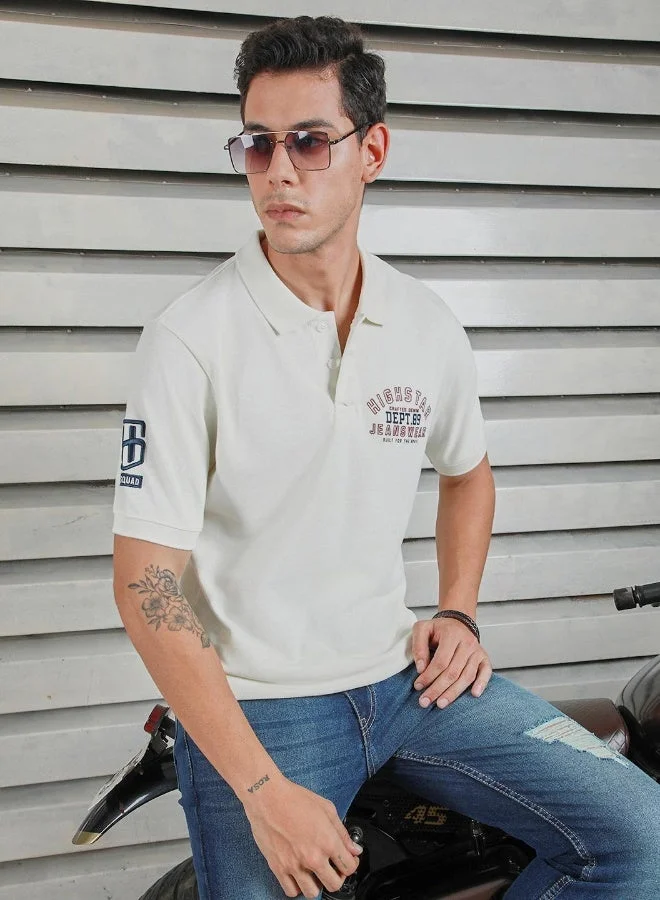 HIGH STAR  Men's Off White 100% Cotton Solid Pattern Polo Regular Fit T-Shirt for Men | Best Price UAE