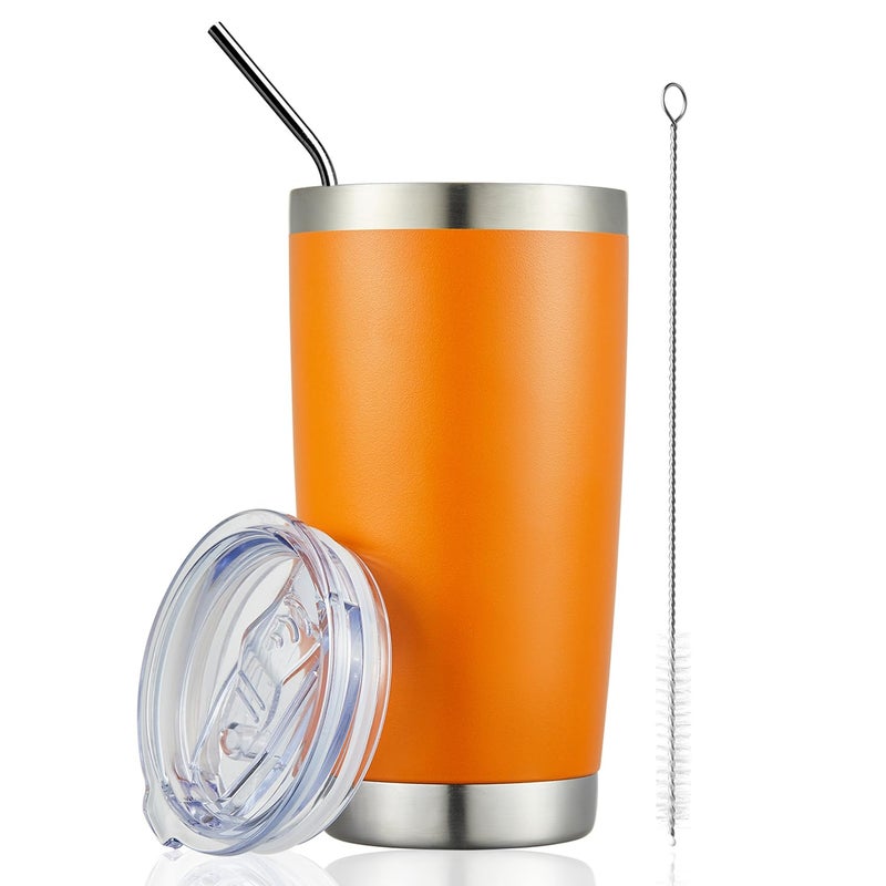 COMOOO 20oz 8 Pack Tumbler Double Wall Vacuum Insulated Coffee Travel Mug Stainless Steel Tumbler Bulk with Lid and Straw Insulated Coffee Cup for Cold  Hot Drinks Orange 8 Pack
