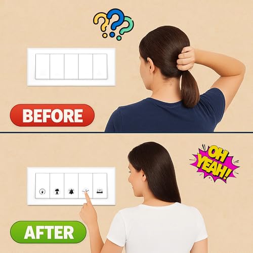 GLUN® 600 Switch Board Stickers 60+ Icons (Monochrome Black) | Luxury Vinyl Decorative Switch Stickers for Home, Hotel, Office & School | Self Adhesive, Waterproof & Removable - Image 4
