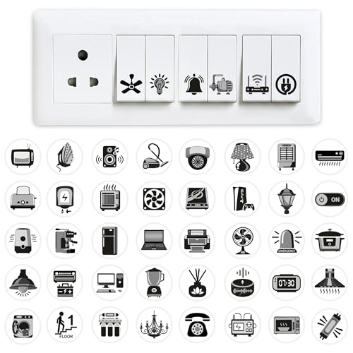 GLUN® 600 Switch Board Stickers 60+ Icons (Monochrome Black) | Luxury Vinyl Decorative Switch Stickers for Home, Hotel, Office & School | Self Adhesive, Waterproof & Removable - Image 1