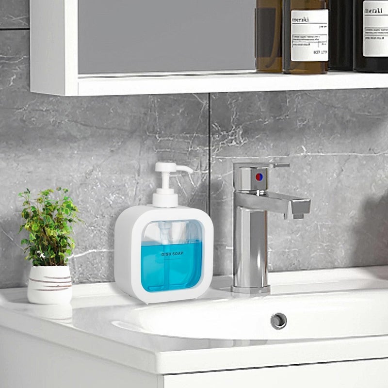 FEXONXA زجاجات موزع الصابون السائل البلاستيكية FEXONXA مع مضخة، 450 مل، شفاف، أبيض، 1 قطعة - Image 4