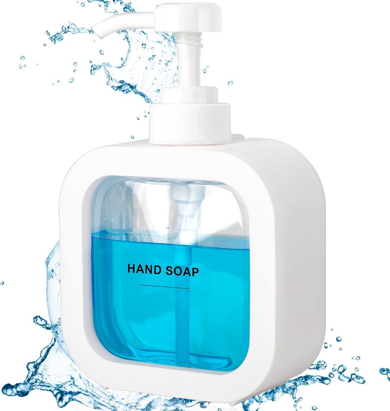 FEXONXA زجاجات موزع الصابون السائل البلاستيكية FEXONXA مع مضخة، 450 مل، شفاف، أبيض، 1 قطعة - Image 1