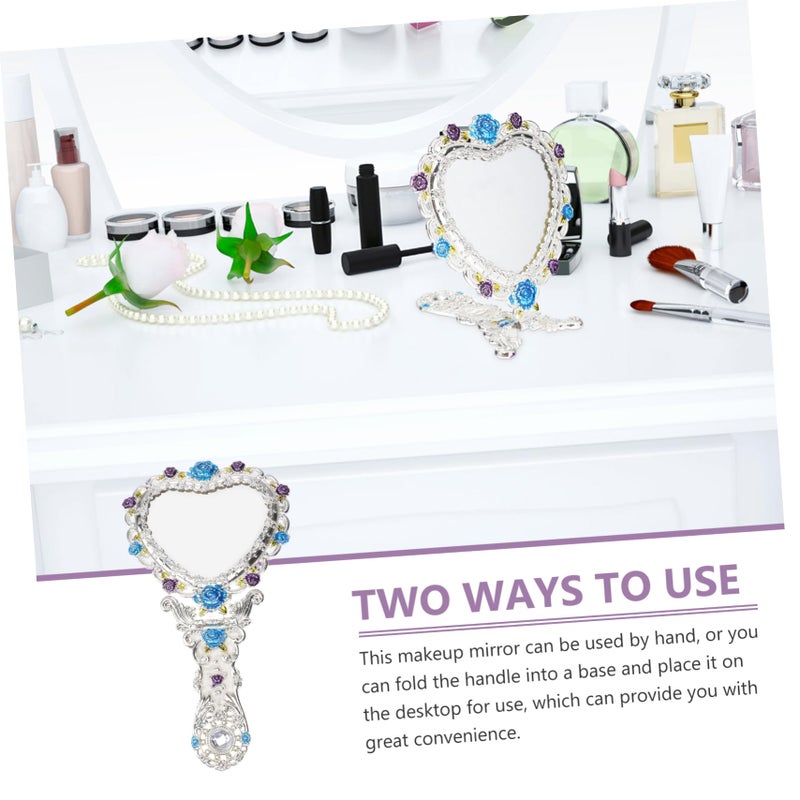 Vintage Ornate Heart Shaped Handheld Makeup Mirror High Definition Portable for Travel - Image 4