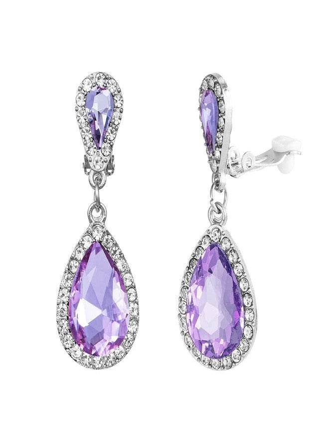 YINLI Classic Austrian Crystal Tear Drop Clip on Dangle Earrings for Women(Light purple) - Image 1