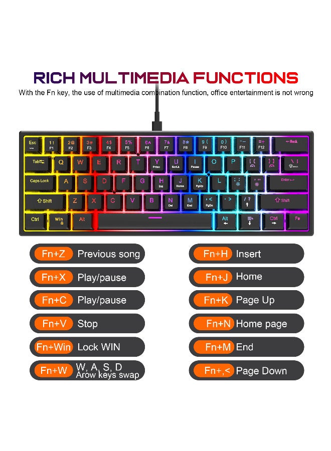 جيجاماكس لوحة مفاتيح الألعاب الميكانيكية GIGAMAX GM-800 60% - مفاتيح زرقاء - 16 تأثير إضاءة RGB (عربية وإنجليزية) - تصميم مريح - لوحة مفاتيح سلكية محمولة بـ 61 مفتاحًا لأجهزة الكمبيوتر، وأنظمة ويندوز - Image 4