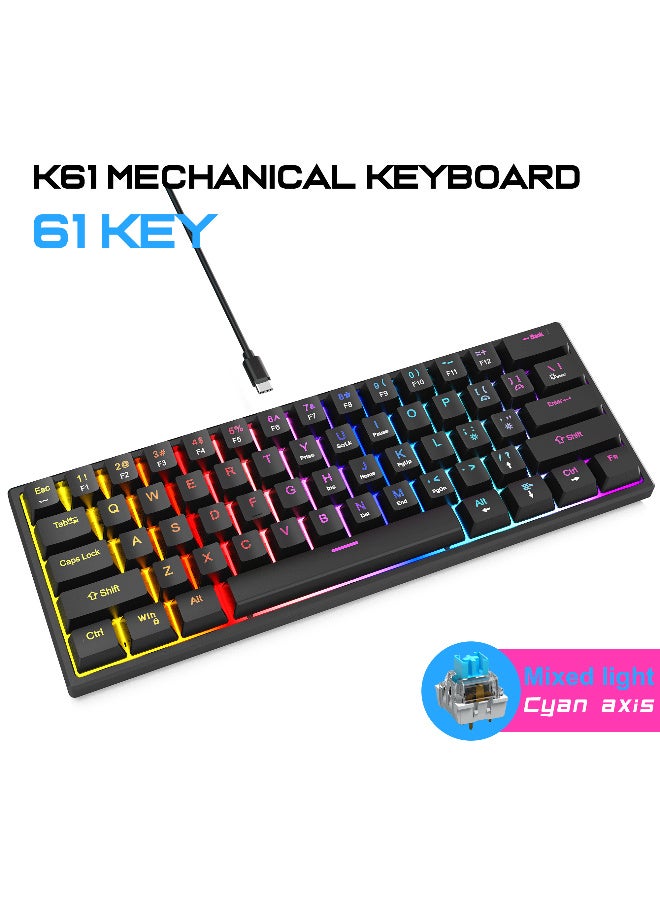 جيجاماكس لوحة مفاتيح الألعاب الميكانيكية GIGAMAX GM-800 60% - مفاتيح زرقاء - 16 تأثير إضاءة RGB (عربية وإنجليزية) - تصميم مريح - لوحة مفاتيح سلكية محمولة بـ 61 مفتاحًا لأجهزة الكمبيوتر، وأنظمة ويندوز - Image 3