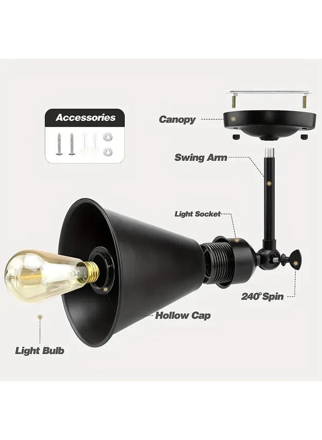 2 Pcs Vintage Industrial Black Wall Sconces 240 Degree Adjustable Antique Arm Swing Wall Lamp For Bedroom Bathroom Hallway Porch - Image 5
