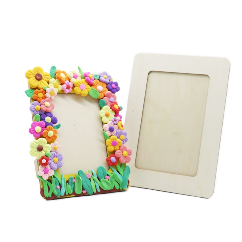 Children'S Handmade Diy Wooden Po Frame Kindergarten Coloring Ultra-Light Clay 5Inch 6Inch Wooden Po Frame White Blank - Image 2