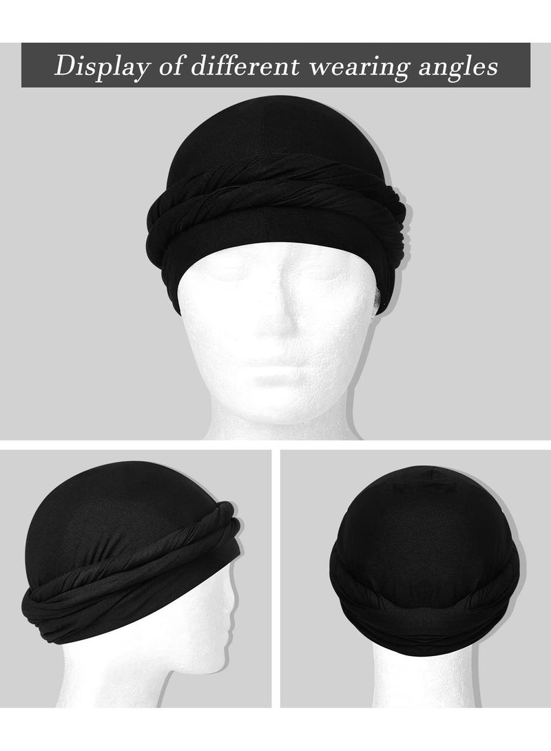 Excefore Turban for Men Turban Vintage Twist Head Wraps for Men Stretch Modal and Satin Turban Scarf Tie for Hair 2 Pcs  - Image 3