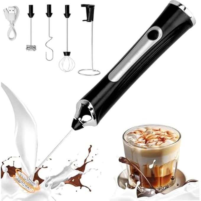 ALANX Mini Milk Frother Handheld Foam Maker Rechargeable Electric Foam Maker Egg Beater Drink Mixer With 3 Stainless Whisks 3 Speed Adjustable Foam Maker Blender For Latte Hot Chocolate Cappuccino - Image 1