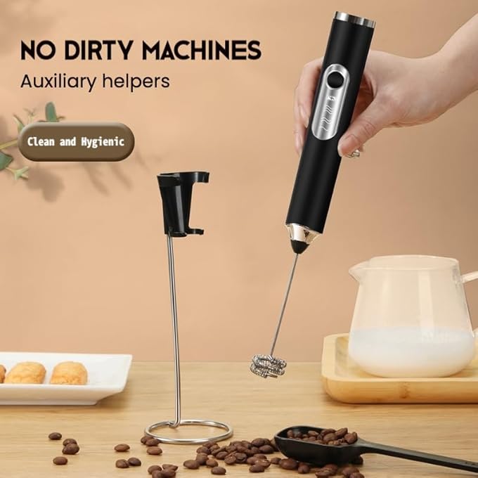 ALANX Mini Milk Frother Handheld Foam Maker Rechargeable Electric Foam Maker Egg Beater Drink Mixer With 3 Stainless Whisks 3 Speed Adjustable Foam Maker Blender For Latte Hot Chocolate Cappuccino - Image 4