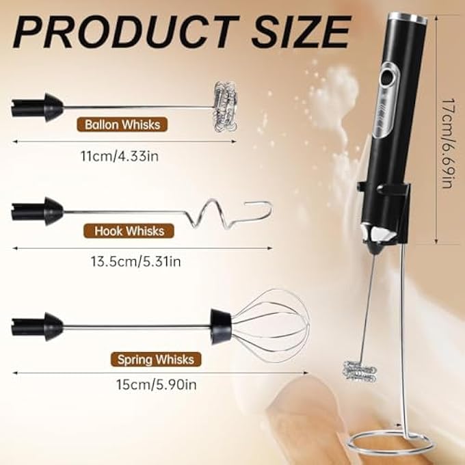 ALANX Mini Milk Frother Handheld Foam Maker Rechargeable Electric Foam Maker Egg Beater Drink Mixer With 3 Stainless Whisks 3 Speed Adjustable Foam Maker Blender For Latte Hot Chocolate Cappuccino - Image 2