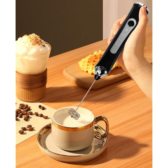 ALANX Mini Milk Frother Handheld Foam Maker Rechargeable Electric Foam Maker Egg Beater Drink Mixer With 3 Stainless Whisks 3 Speed Adjustable Foam Maker Blender For Latte Hot Chocolate Cappuccino - Image 5
