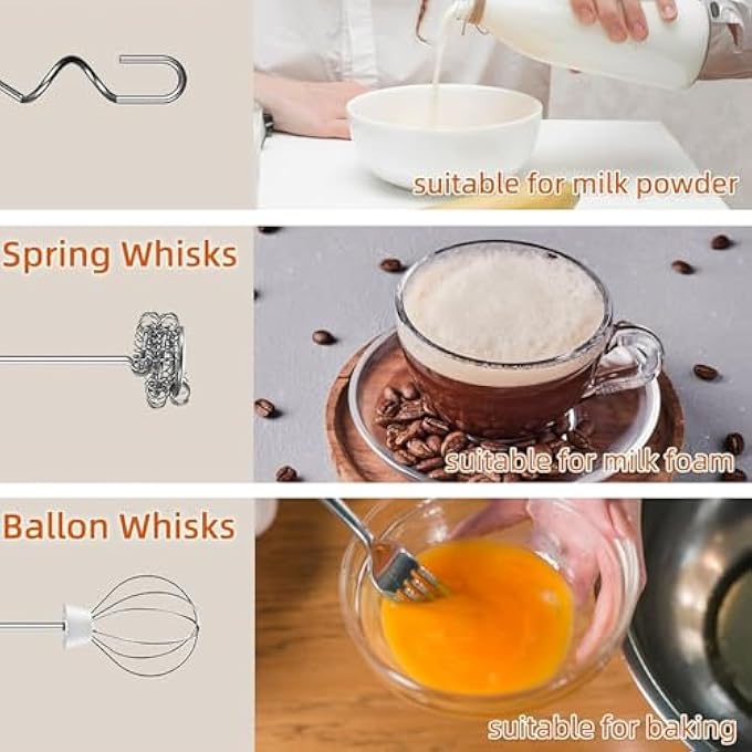 ALANX Mini Milk Frother Handheld Foam Maker Rechargeable Electric Foam Maker Egg Beater Drink Mixer With 3 Stainless Whisks 3 Speed Adjustable Foam Maker Blender For Latte Hot Chocolate Cappuccino - Image 3