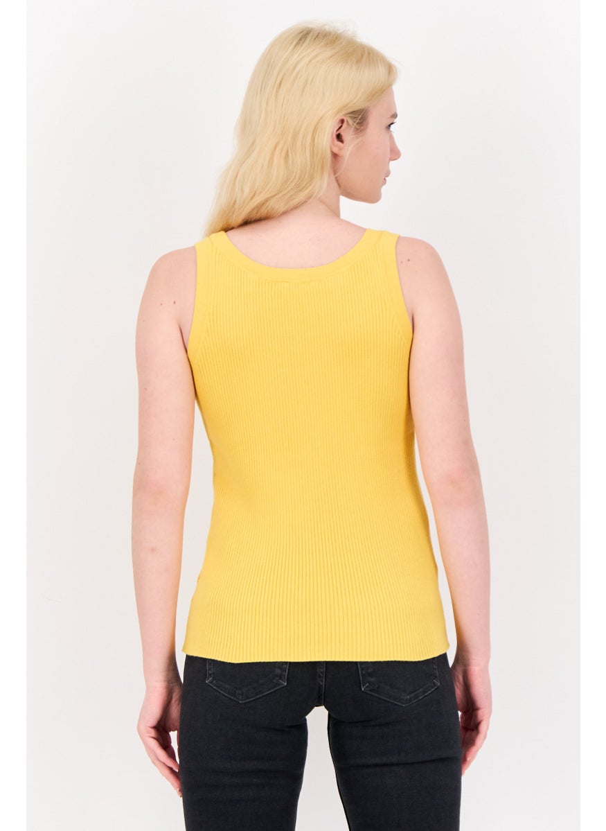 ESPRIT - Women Round Neck Ribbed Sleeveless Tops, Yellow - Image 1