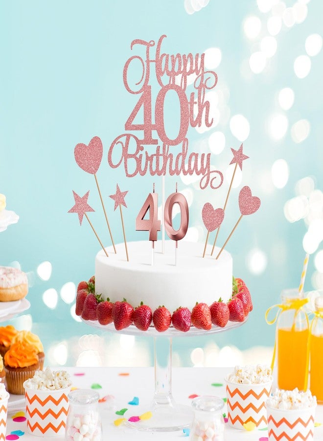 Lecferrarc زينة كعكة عيد الميلاد الأربعين من ليكفيرارك، شموع عيد الميلاد الأربعين، شموع أرقام الكعكة، ومجموعة زينة كعكة عيد الميلاد الأربعين اللامعة لحفلات أعياد الميلاد (ذهبي وردي) - Image 3