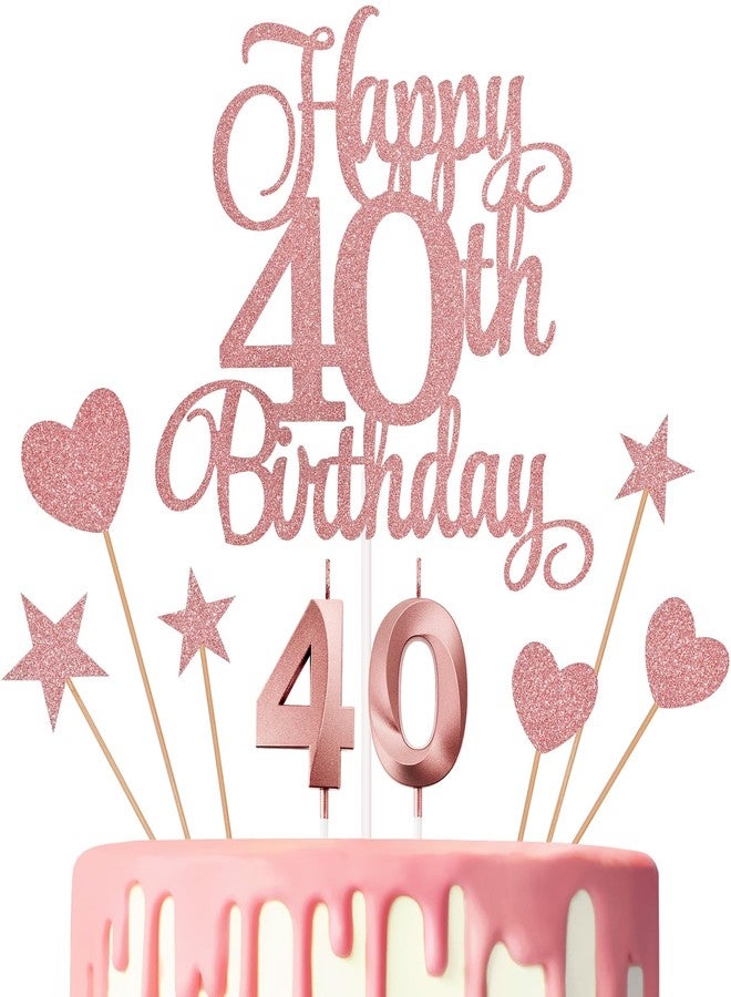 Lecferrarc زينة كعكة عيد الميلاد الأربعين من ليكفيرارك، شموع عيد الميلاد الأربعين، شموع أرقام الكعكة، ومجموعة زينة كعكة عيد الميلاد الأربعين اللامعة لحفلات أعياد الميلاد (ذهبي وردي) - Image 1