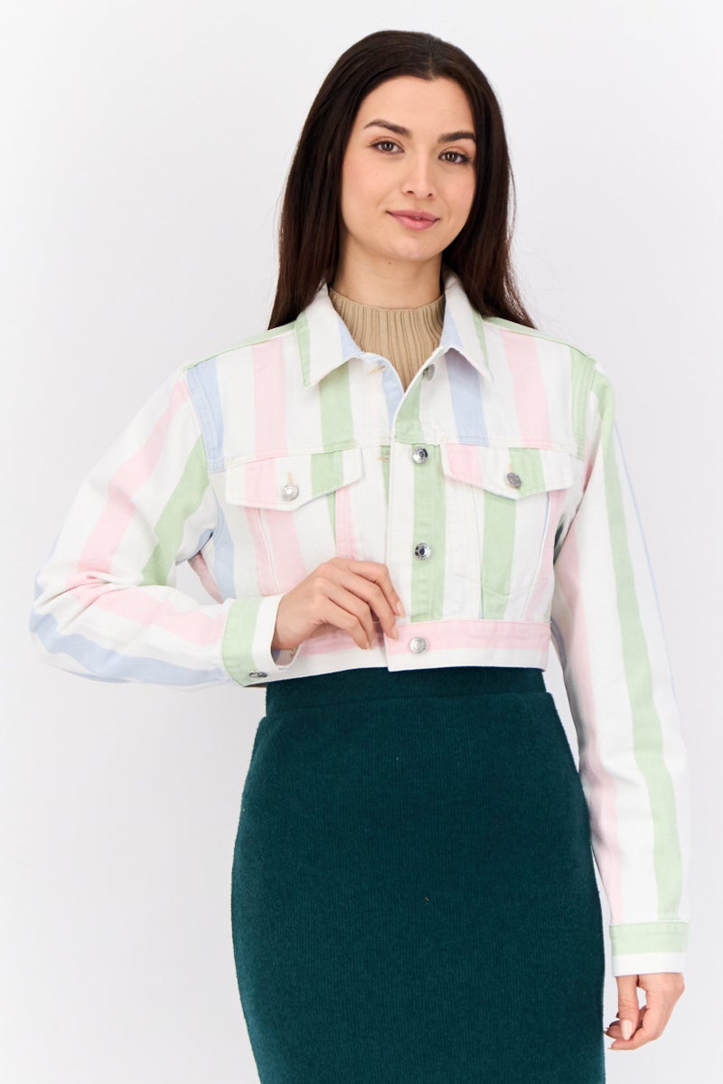 ESPRIT Women Yarn Dyed Cropped Denim Jacket, Multicolour - Image 1