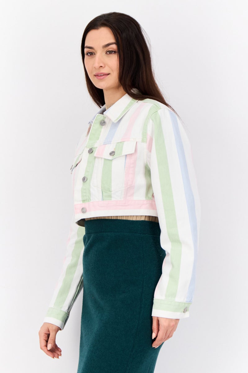 ESPRIT Women Yarn Dyed Cropped Denim Jacket, Multicolour - Image 2