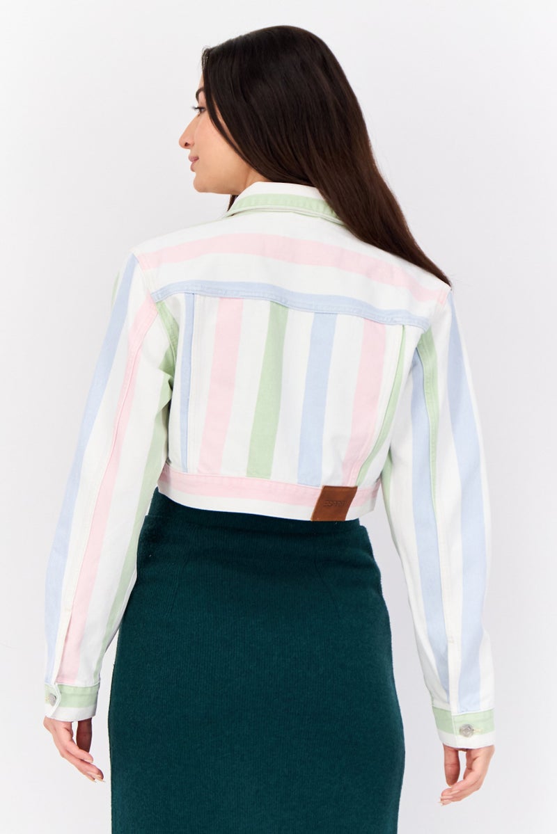ESPRIT Women Yarn Dyed Cropped Denim Jacket, Multicolour - Image 3