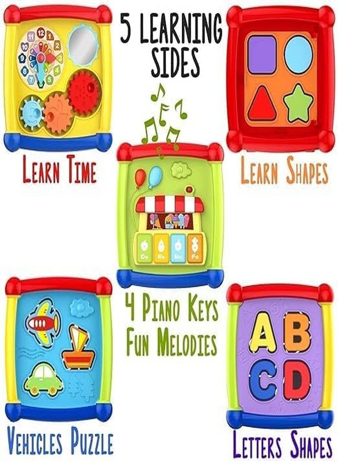 RAHU Baby Activity Cube Includes ABCD Letters Colorful Shape Sorter Vehicle Clock Piano Keys Alphabets-Tree Educational Learning Toy for Kids (Fancy Cube) - Image 2