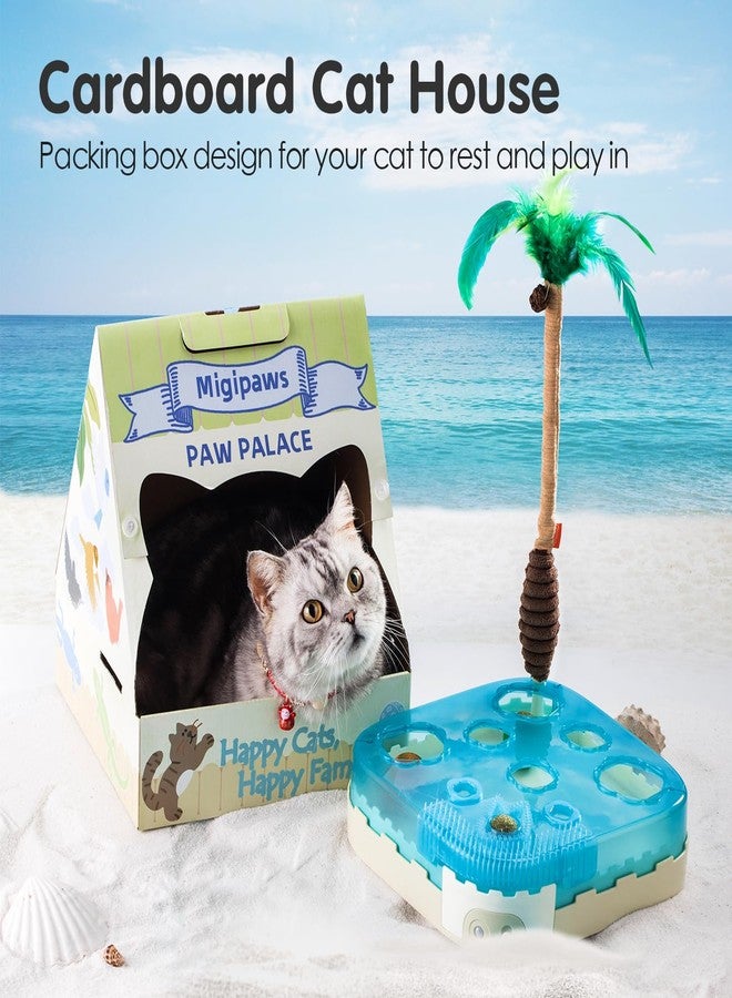 Migipaws 7-in-1 Interactive Cat Toy Motion Activated Indoor Playset with Automatic Pop Bounce Cat Ball, Feather Palm Tree Wand, Catnip Ball & Self-Grooming Cardboard House Rechargeable - Image 5